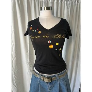 Cirque du Soleil Graphic T-Shirt Black Gold Script V-Neck Souvenir XS